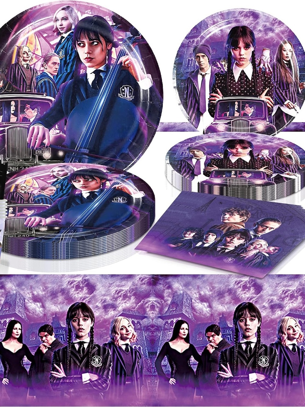 Purple Gothic Party Plates & Napkins Set - Home Party Supplies